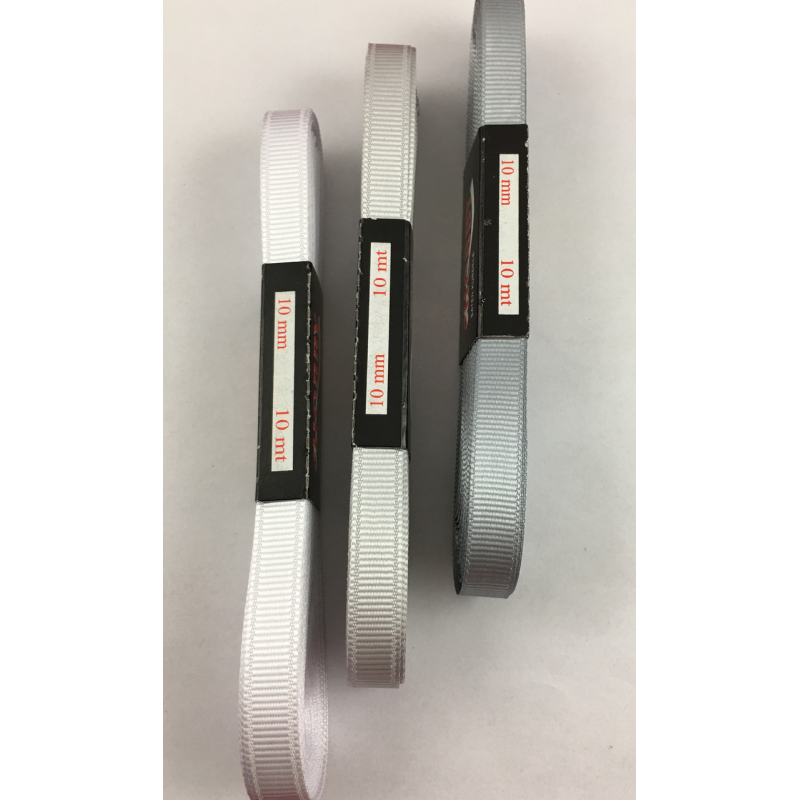 Репсова стрічка 10 мм білого та сірого кольору