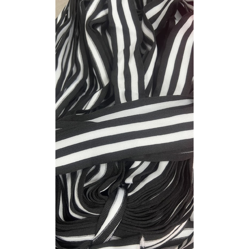 Лампасна тасьма 4 см чорна з 2 білими смужками 50 м у бобіні