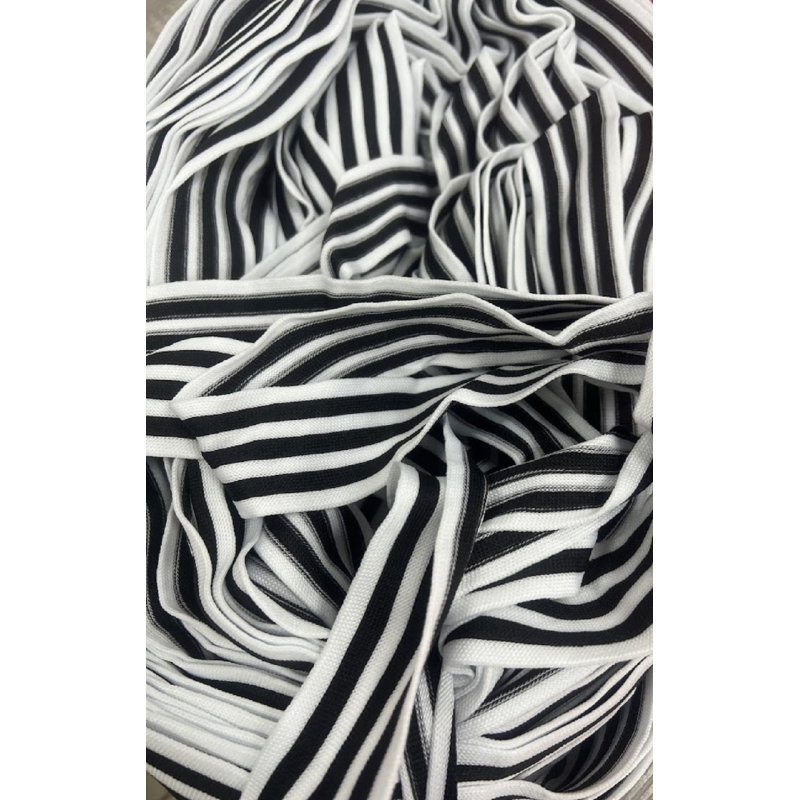 Лампасна тасьма 4 см білий із 3 чорними смужками 50 м у бобіні