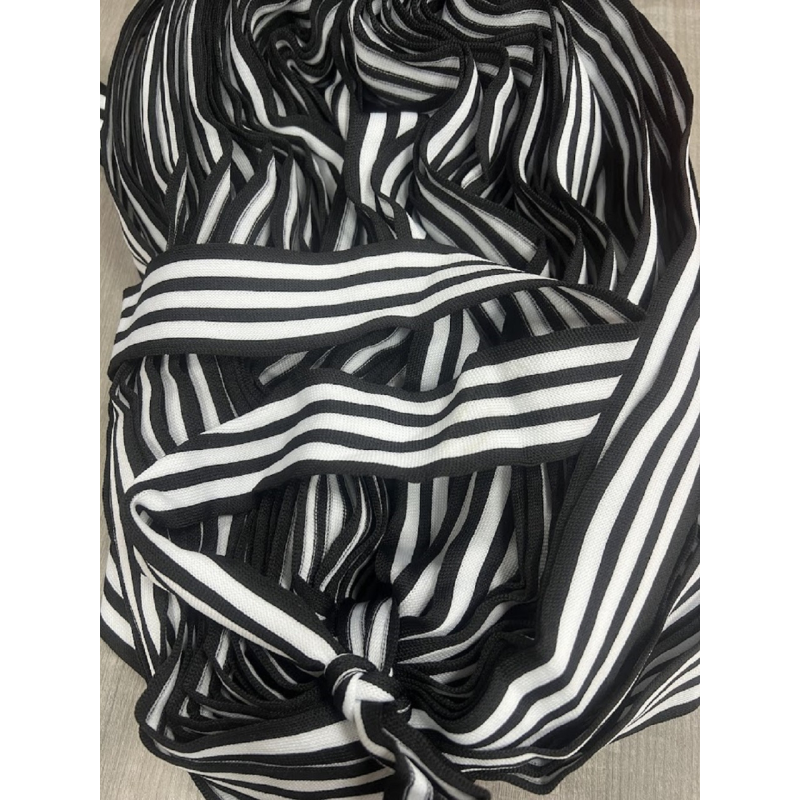 Лампасна тасьма 4 см чорна з 3 білими смужками 50 м у бобіні Лампасна тасьма 4 см чорна з 3 білими смужками 50 м у бобіні