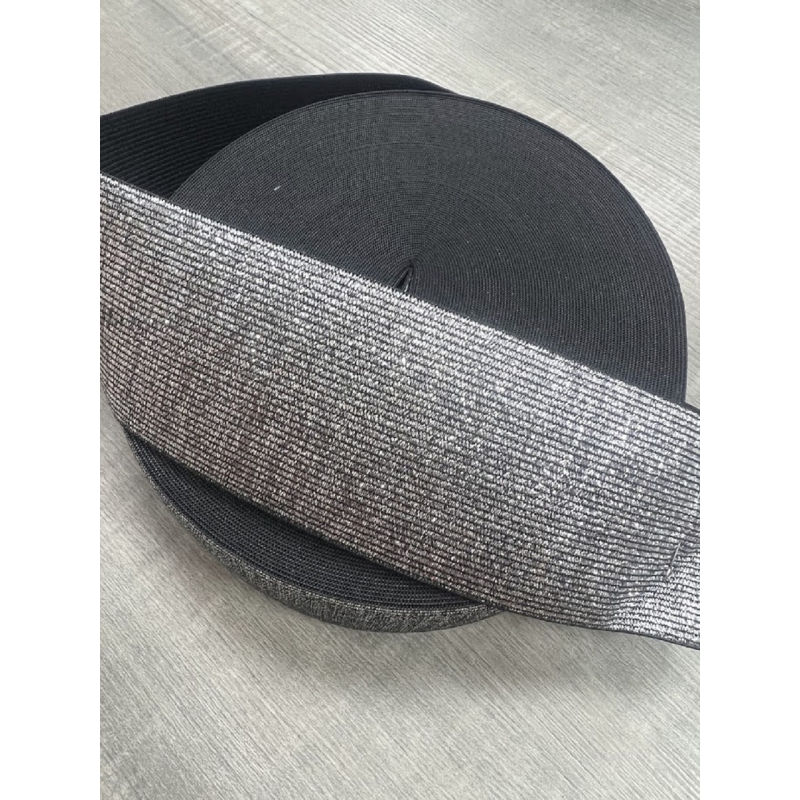 Гумка плоска срібло на чорному (ширина 6 см) 25 м